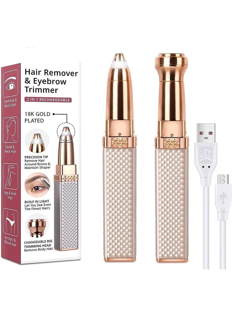 ماكينة تشذيب الحواجب اللاسلكية للنساء، 2 في 1، قابلة لإعادة الشحن عبر منفذ USB، لإزالة شعر الوجه برؤوس قابلة للاستبدال، ماكينة حلاقة احترافية وغير مؤلمة لإزالة شعر الحواجب - Image 1